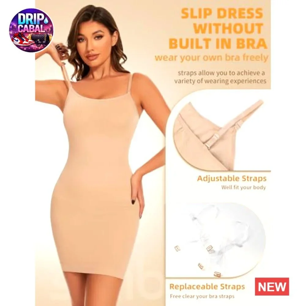 Seamless Shapewear Slip Dress Tummy Control Adjustable Straps Elegant Minimal - Picture 3 of 6